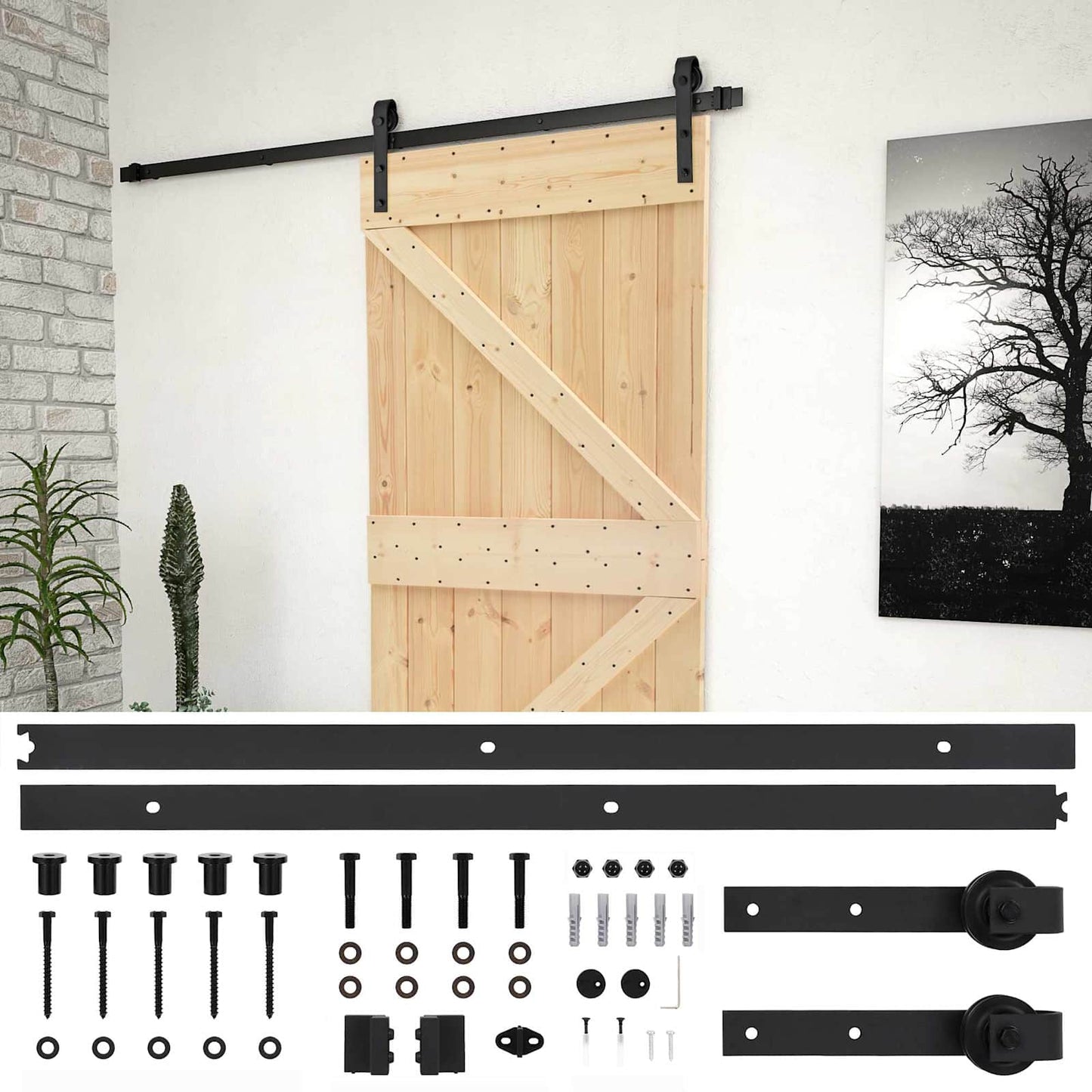 vidaXL Sliding Door Natural and Black 80 x 210 cm Solid Pine Wood