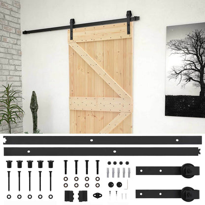 vidaXL Sliding Door Natural and Black 80 x 210 cm Solid Pine Wood