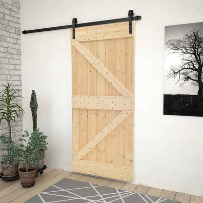 vidaXL Sliding Door Natural and Black 80 x 210 cm Solid Pine Wood
