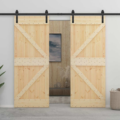 vidaXL Sliding Door Natural and Black 80 x 210 cm Solid Pine Wood