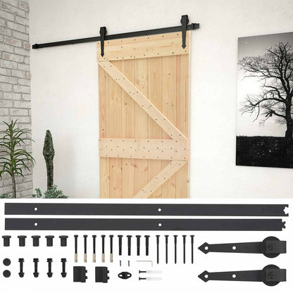vidaXL Sliding Door Natural and Black 90 x 210 cm Solid Pine Wood