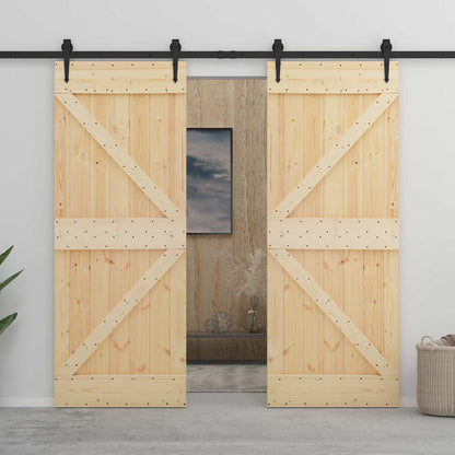 vidaXL Sliding Door Natural and Black 90 x 210 cm Solid Pine Wood