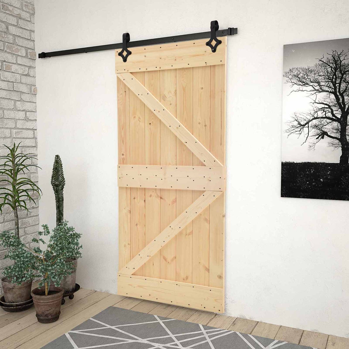 vidaXL Sliding Door Natural and Black 90 x 210 cm Solid Pine Wood