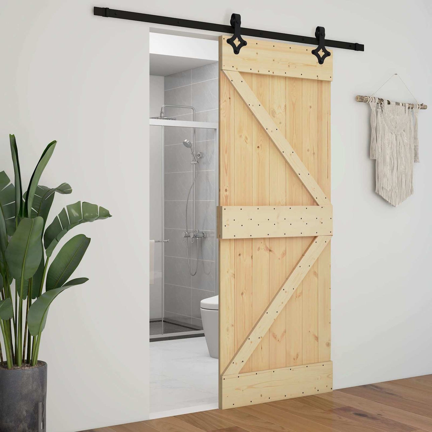 vidaXL Sliding Door Natural and Black 90 x 210 cm Solid Pine Wood