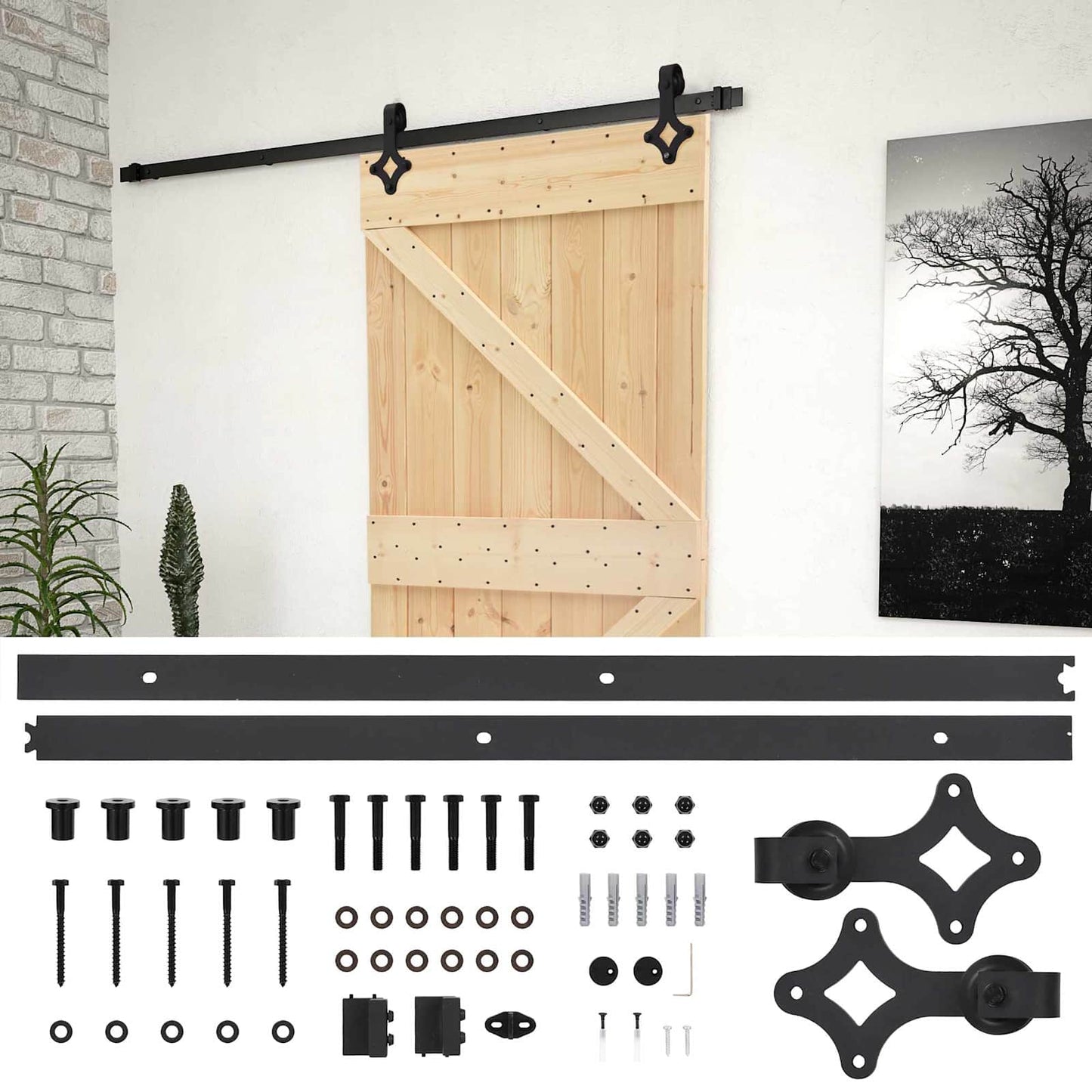vidaXL Sliding Door Natural and Black 90 x 210 cm Solid Pine Wood