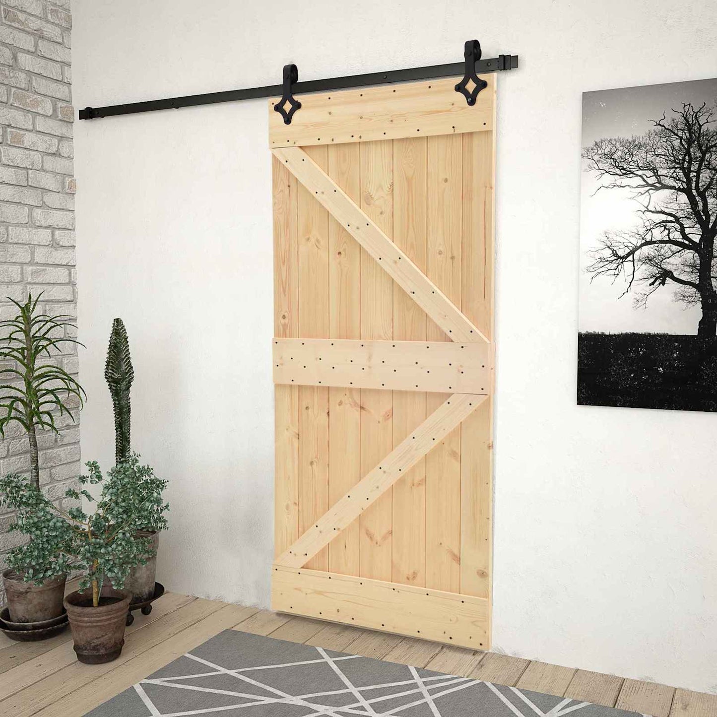 vidaXL Sliding Door Natural and Black 90 x 210 cm Solid Pine Wood