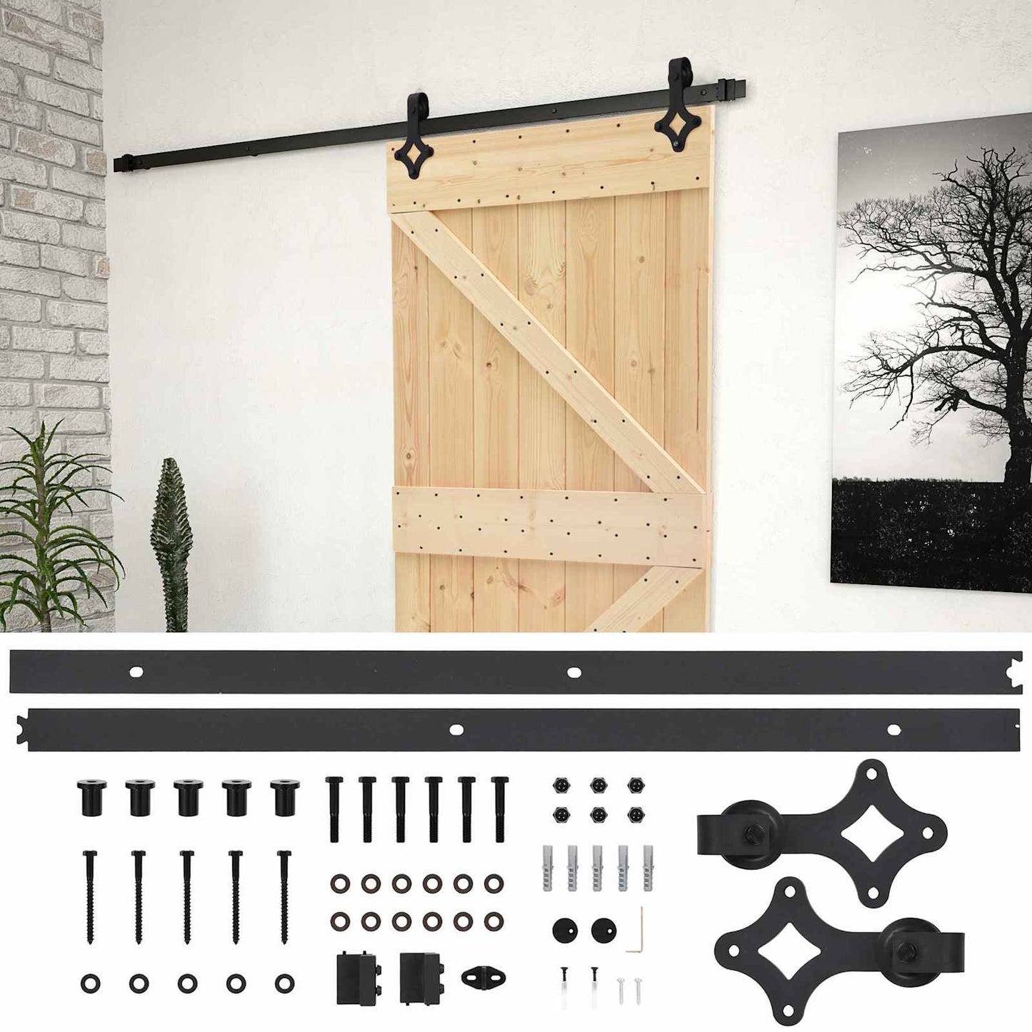 vidaXL Sliding Door Natural and Black 90 x 210 cm Solid Pine Wood