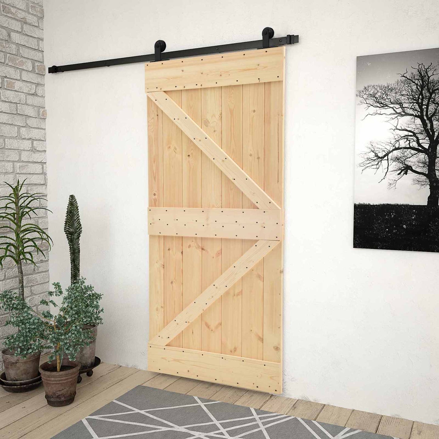 vidaXL Sliding Door Natural and Black 90 x 210 cm Solid Pine Wood