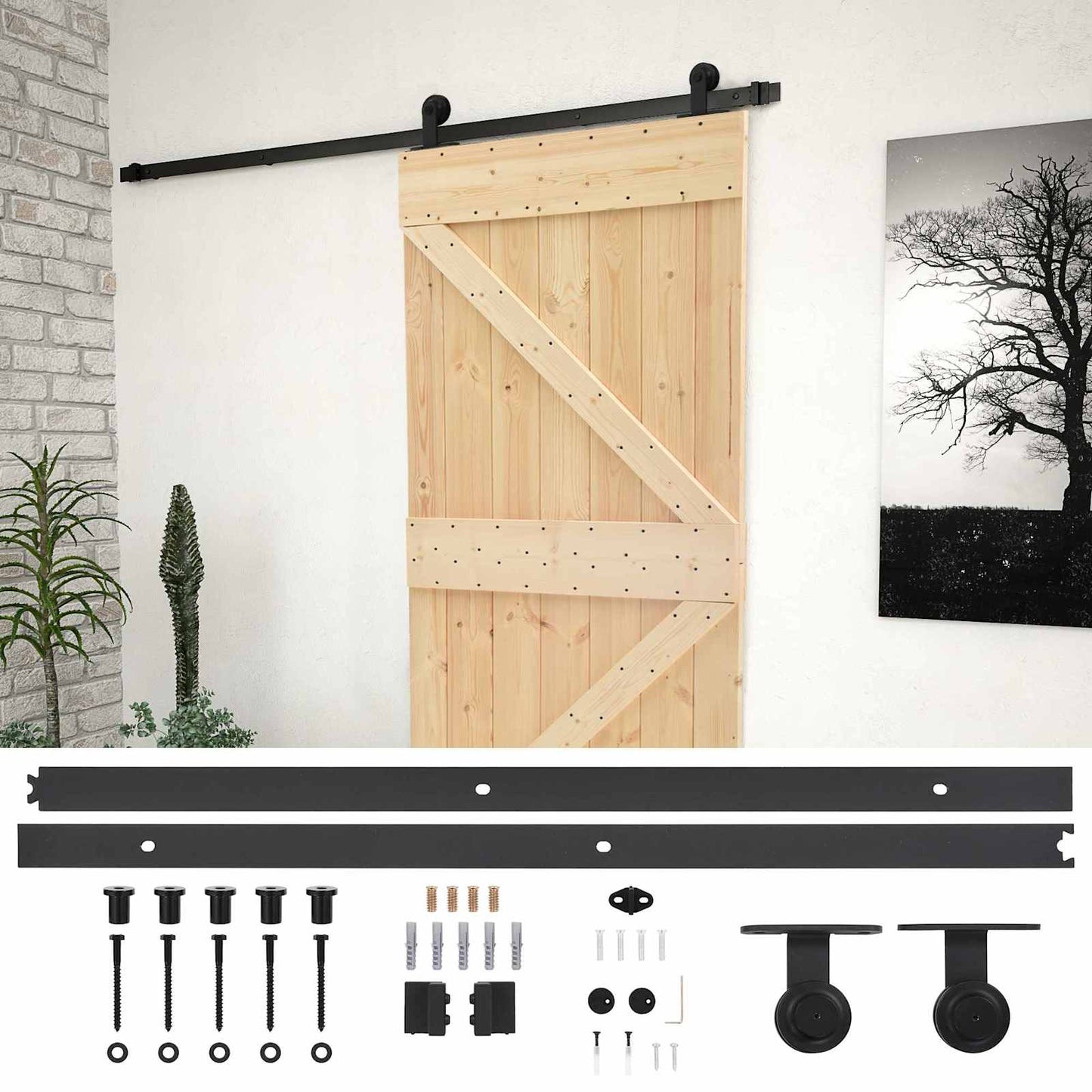 vidaXL Sliding Door Natural and Black 90 x 210 cm Solid Pine Wood