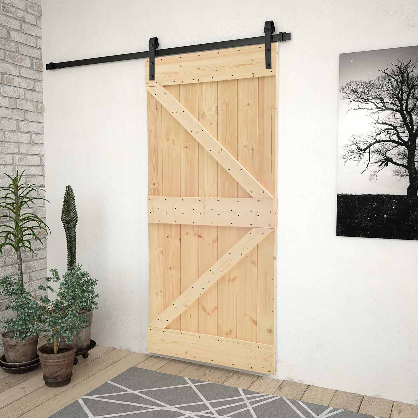 vidaXL Sliding Door Natural and Black 90 x 210 cm Solid Pine Wood