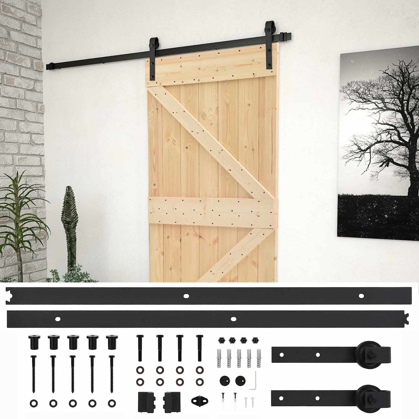 vidaXL Sliding Door Natural and Black 90 x 210 cm Solid Pine Wood