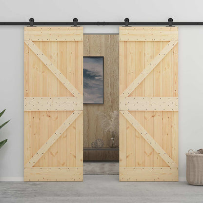 vidaXL Sliding Door Natural and Black 100 x 210 cm Solid Pine Wood