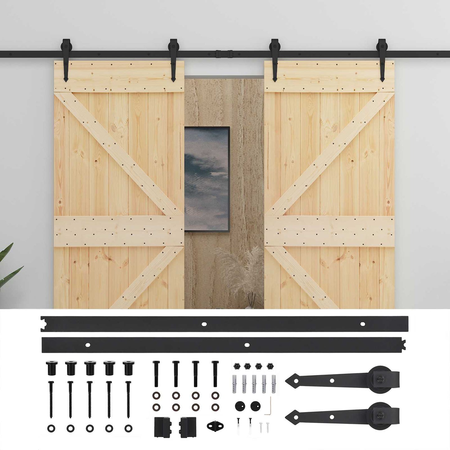 vidaXL Sliding Door 2 pcs Natural and Black Solid Pine Wood