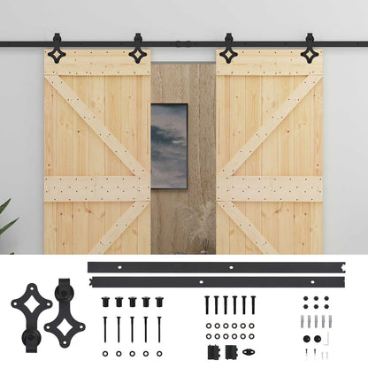 vidaXL Sliding Door 2 pcs Natural and Black Solid Pine Wood