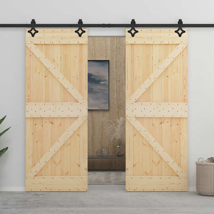 vidaXL Sliding Door 2 pcs Natural and Black Solid Pine Wood