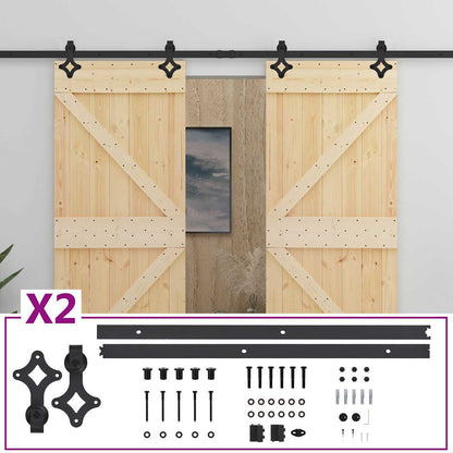 vidaXL Sliding Door 2 pcs Natural and Black Solid Pine Wood