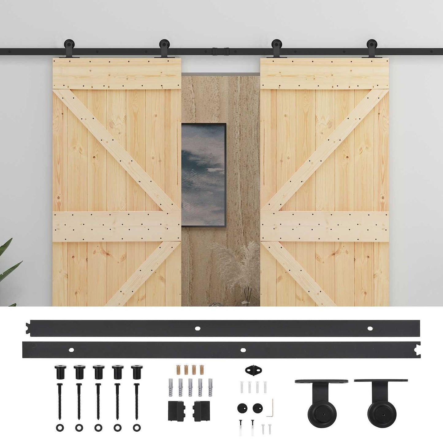 vidaXL Sliding Door 2 pcs Natural and Black Solid Pine Wood