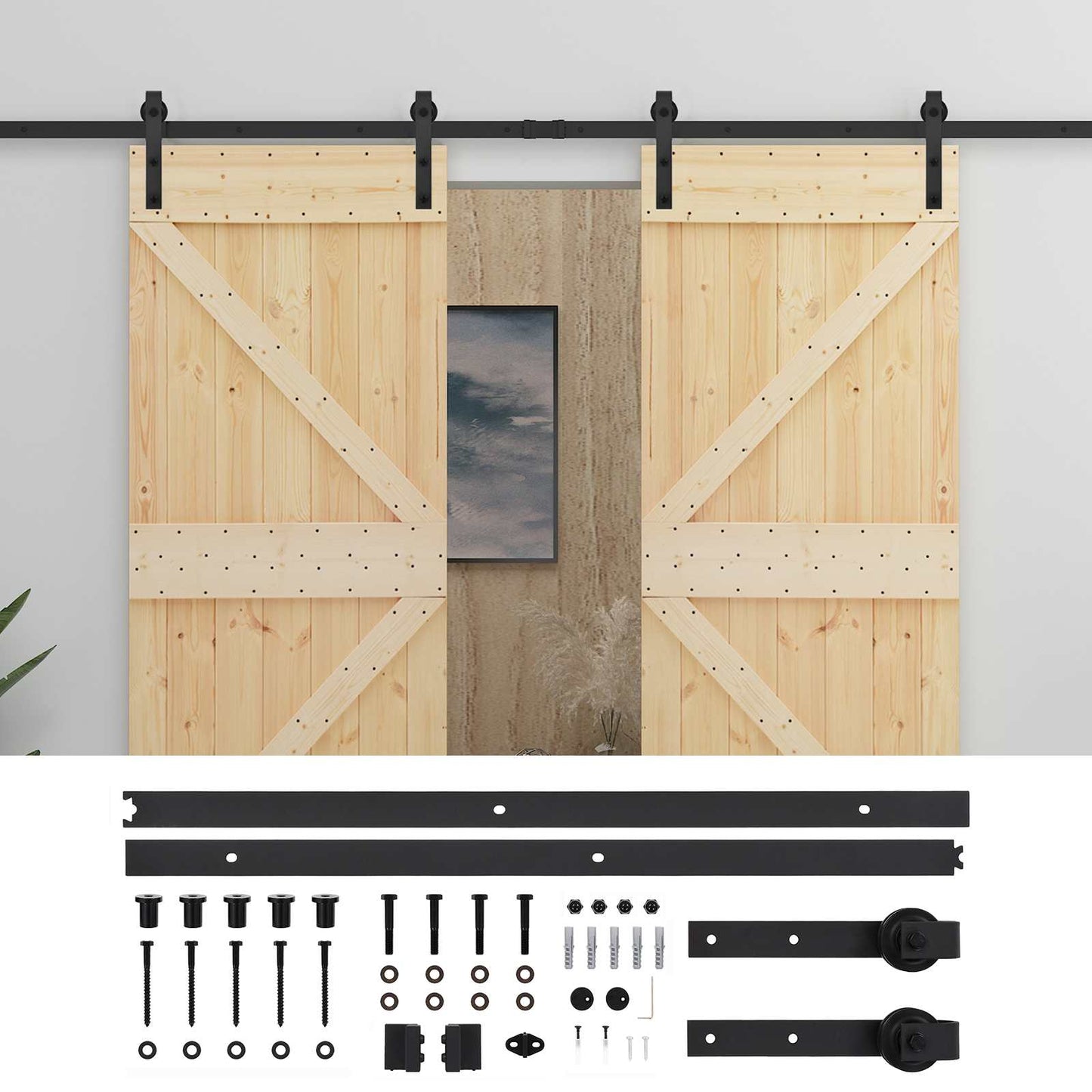 vidaXL Sliding Door 2 pcs Natural and Black Solid Pine Wood