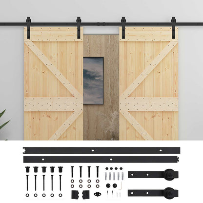 vidaXL Sliding Door 2 pcs Natural and Black Solid Pine Wood