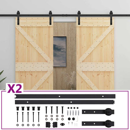 vidaXL Sliding Door 2 pcs Natural and Black Solid Pine Wood