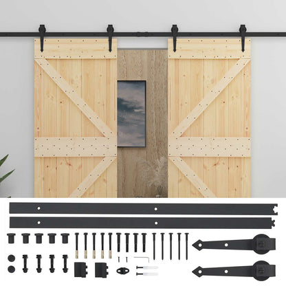 vidaXL Sliding Door 2 pcs Natural and Black Solid Pine Wood
