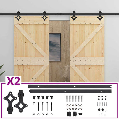 vidaXL Sliding Door 2 pcs Natural and Black Solid Pine Wood