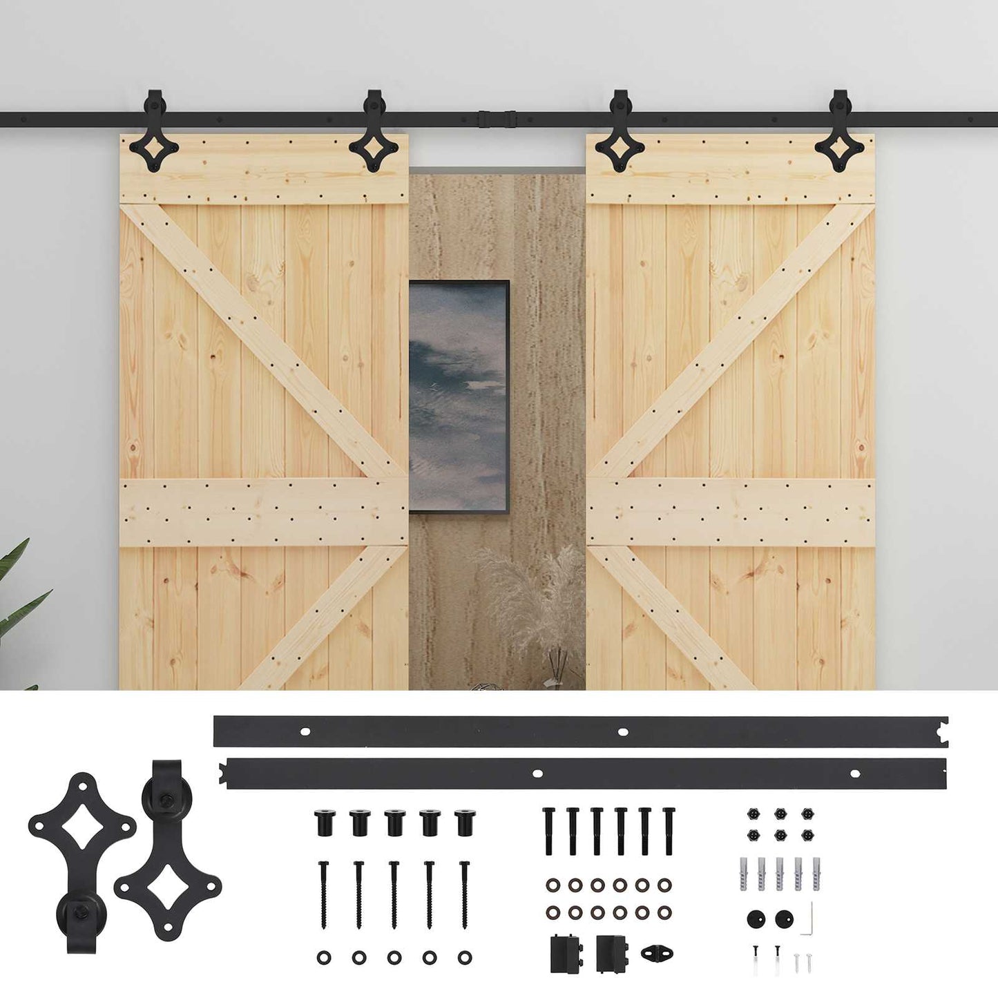 vidaXL Sliding Door 2 pcs Natural and Black Solid Pine Wood