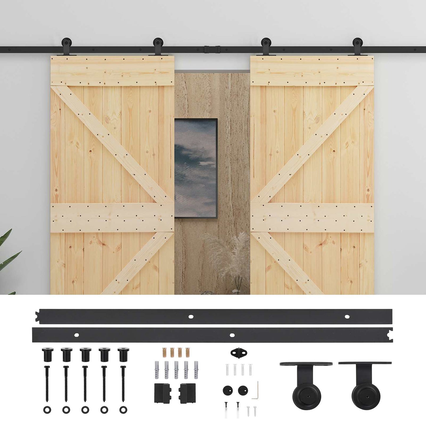 vidaXL Sliding Door 2 pcs Natural and Black Solid Pine Wood