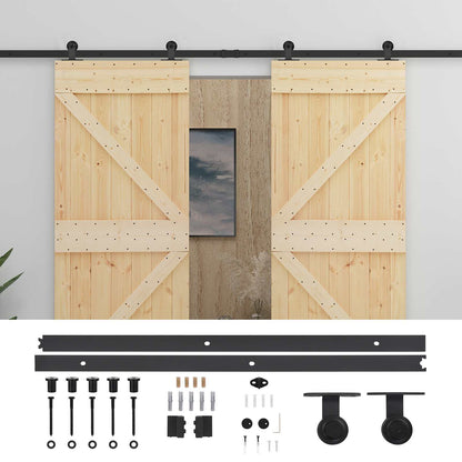 vidaXL Sliding Door 2 pcs Natural and Black Solid Pine Wood