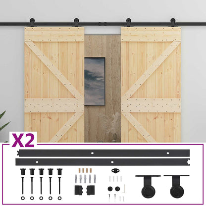 vidaXL Sliding Door 2 pcs Natural and Black Solid Pine Wood