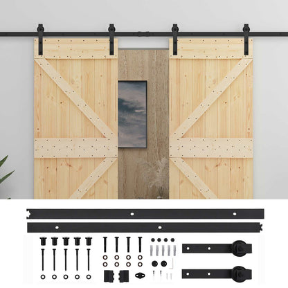 vidaXL Sliding Door 2 pcs Natural and Black Solid Pine Wood