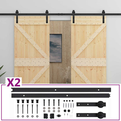 vidaXL Sliding Door 2 pcs Natural and Black Solid Pine Wood