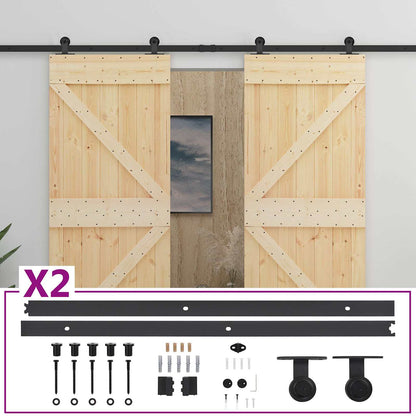 vidaXL Sliding Door 2 pcs Natural and Black Solid Pine Wood
