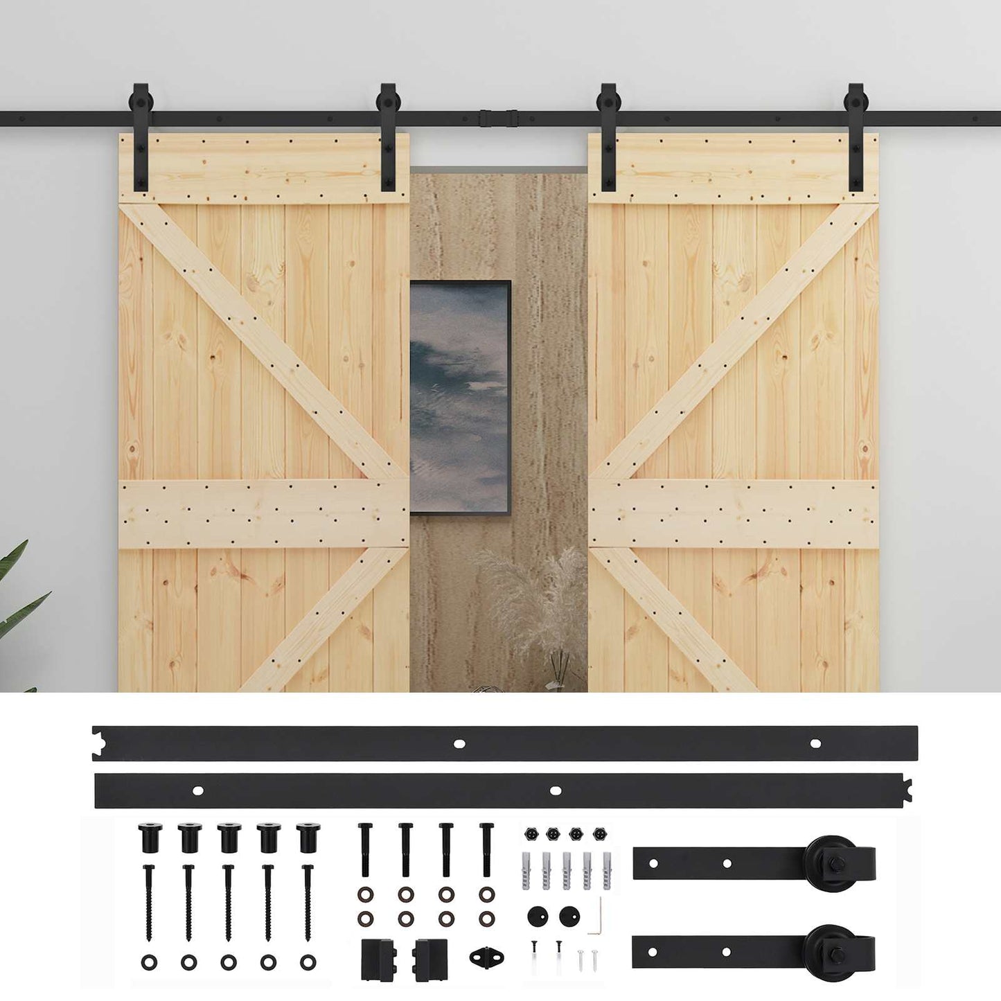 vidaXL Sliding Door 2 pcs Natural and Black Solid Pine Wood