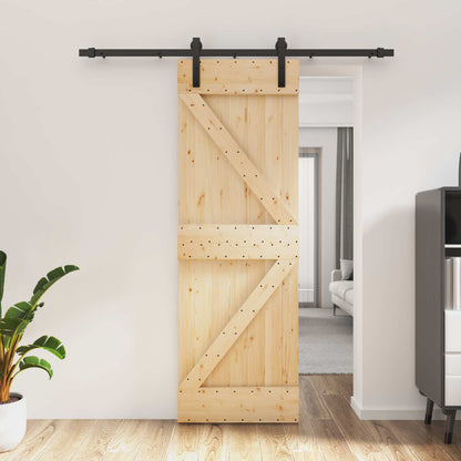 vidaXL Sliding Door Natural and Black 70 x 210 cm Solid Pine Wood