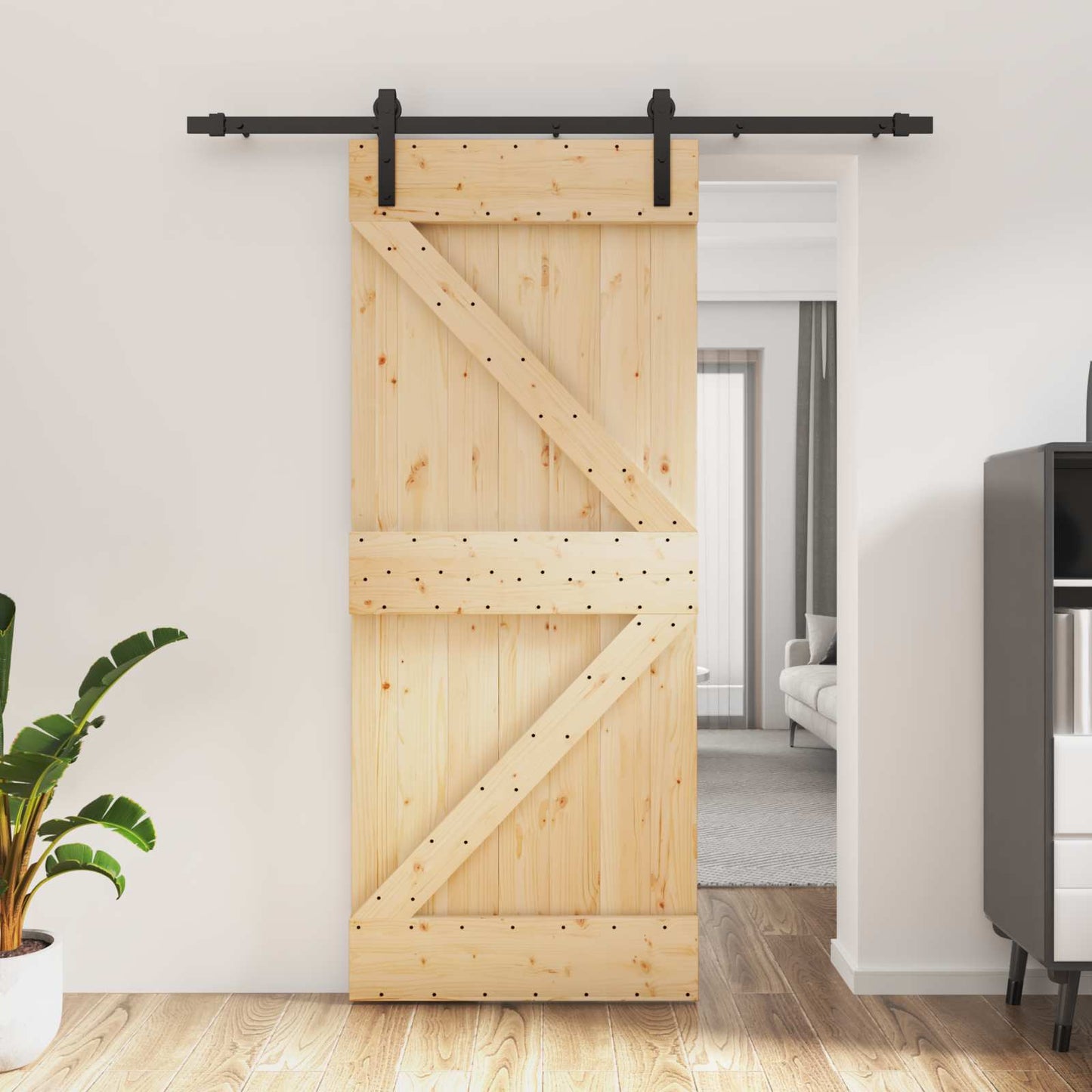 vidaXL Sliding Door Natural and Black 85 x 210 cm Solid Pine Wood