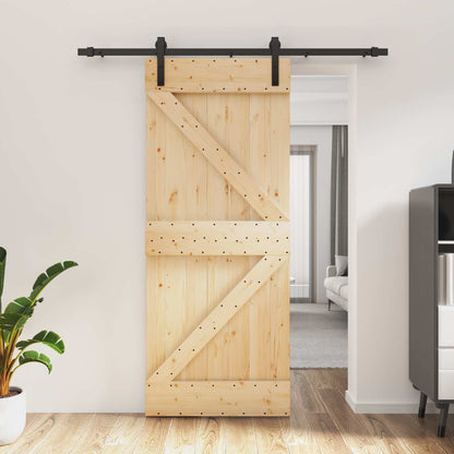 vidaXL Sliding Door Natural and Black 85 x 210 cm Solid Pine Wood