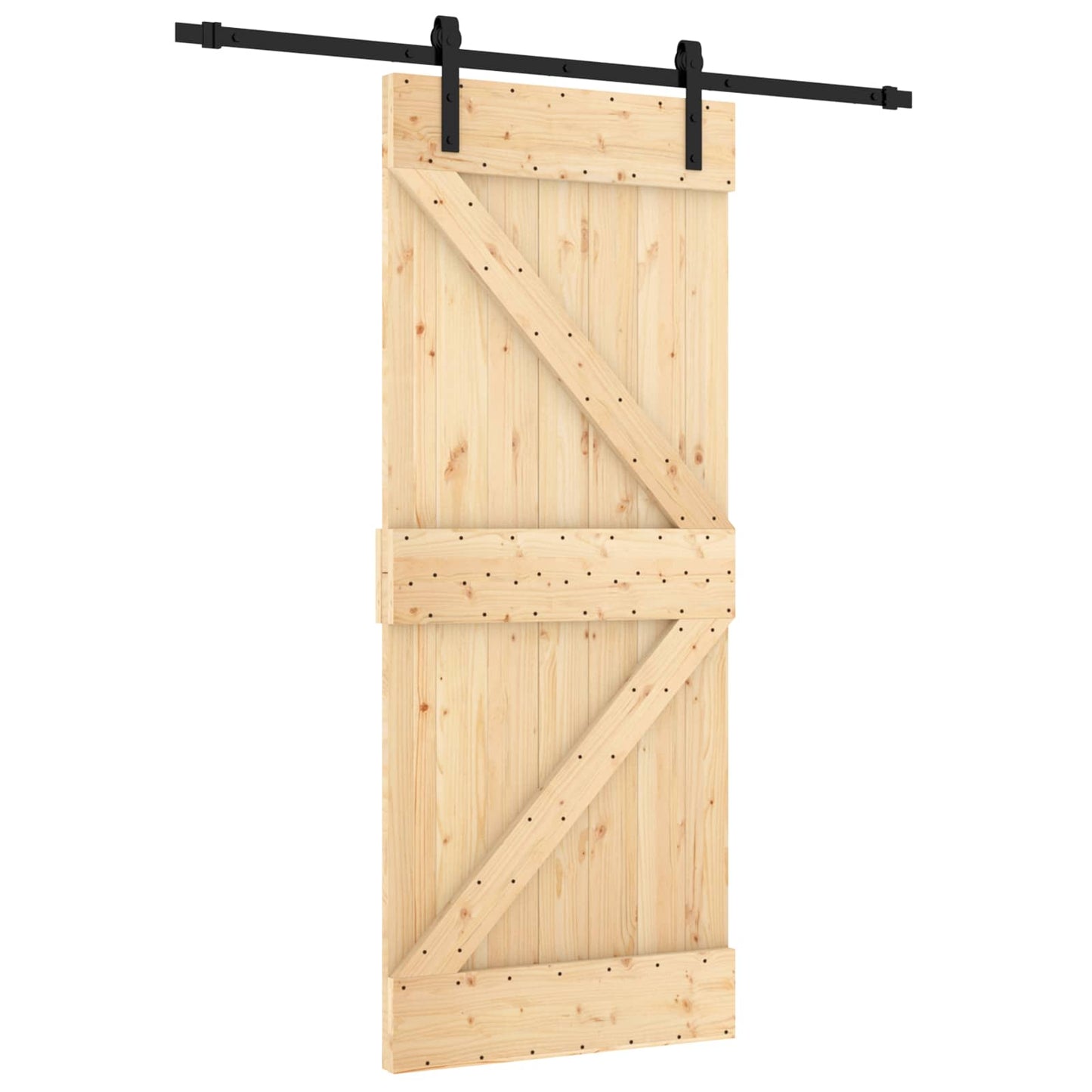 vidaXL Sliding Door Natural and Black 85 x 210 cm Solid Pine Wood