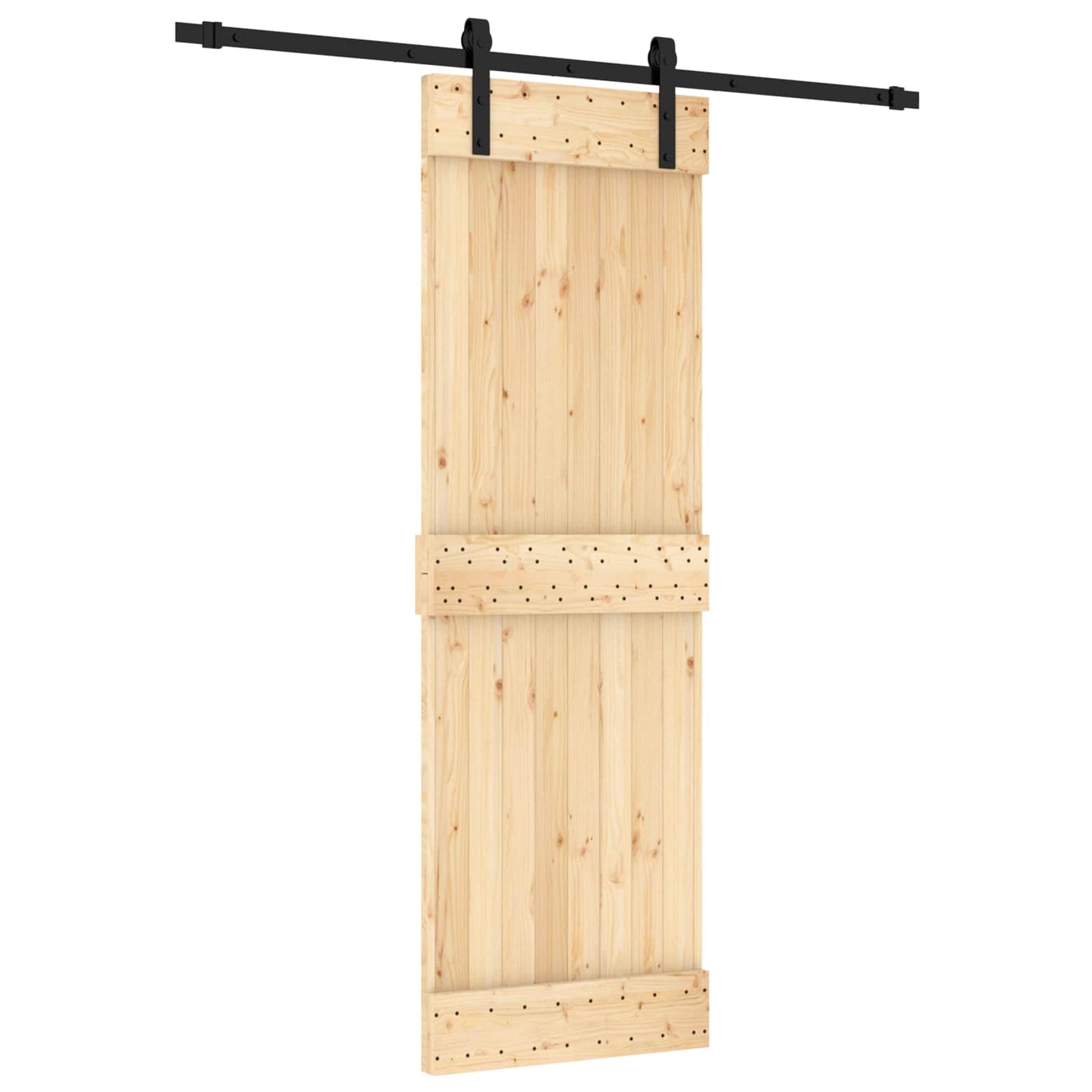 vidaXL Sliding Door Natural and Black 70 x 210 cm Solid Pine Wood