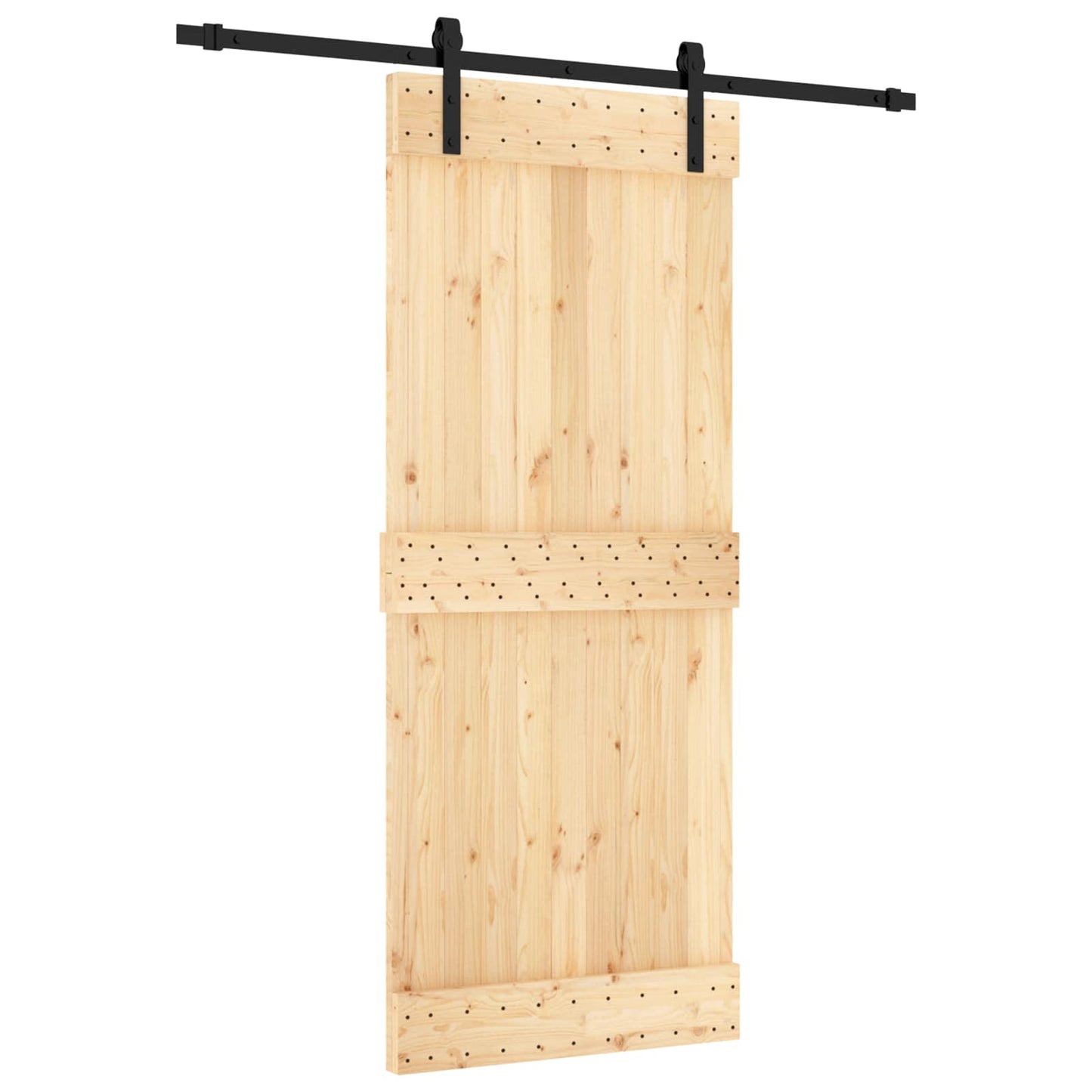 vidaXL Sliding Door Natural and Black 85 x 210 cm Solid Pine Wood