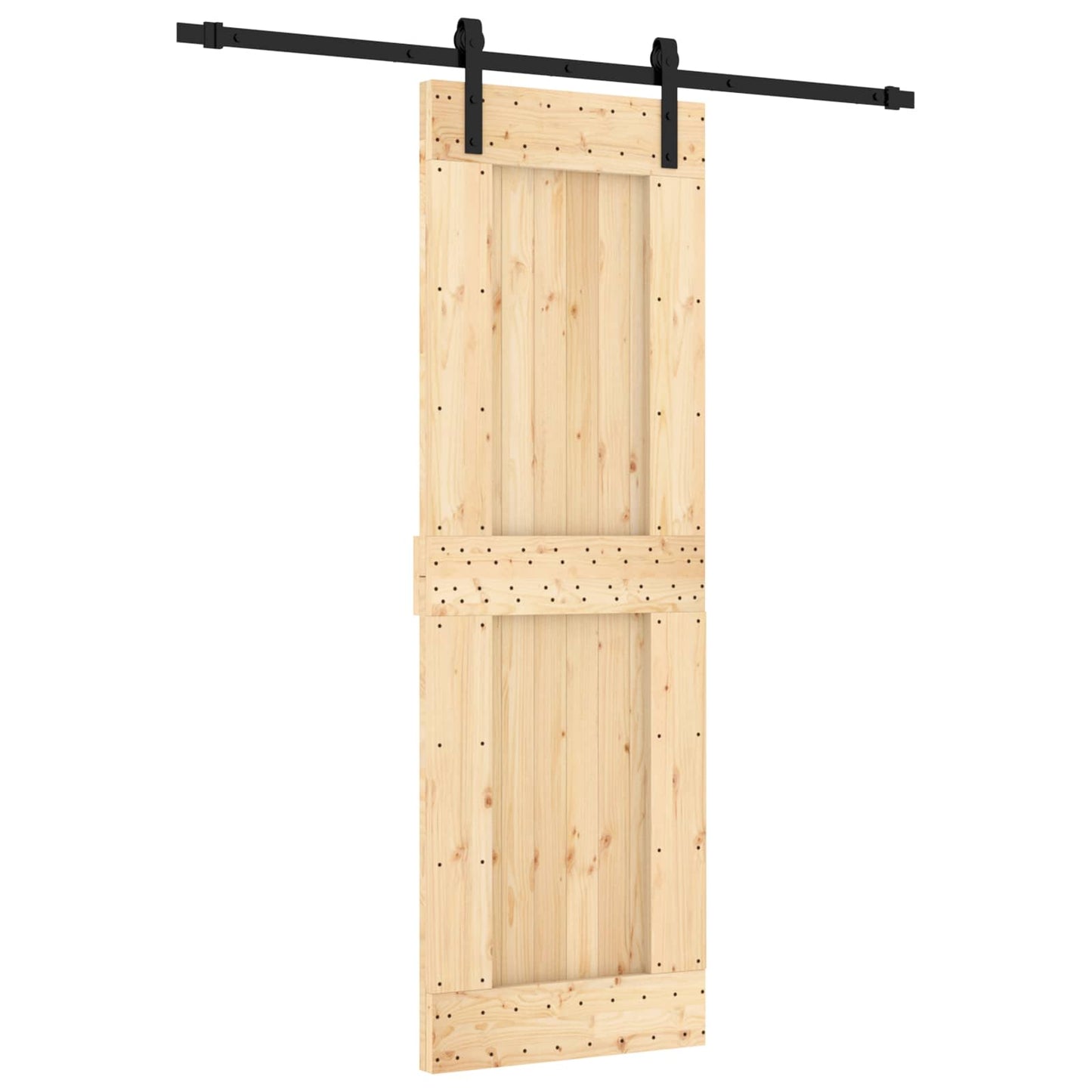 vidaXL Sliding Door Natural and Black 70 x 210 cm Solid Pine Wood