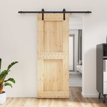 vidaXL Sliding Door Natural and Black 80 x 210 cm Solid Pine Wood