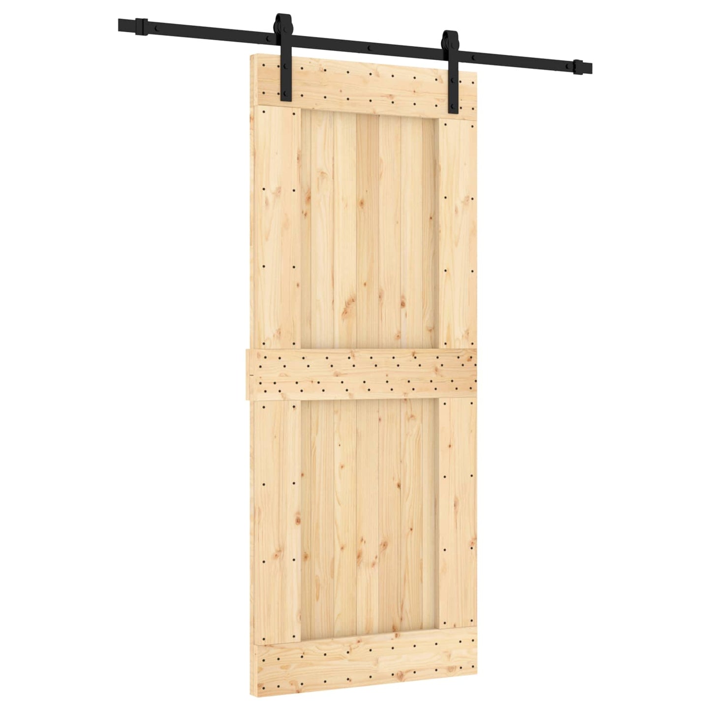 vidaXL Sliding Door Natural and Black 85 x 210 cm Solid Pine Wood