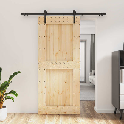 vidaXL Sliding Door Natural and Black 90 x 210 cm Solid Pine Wood