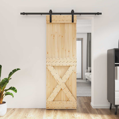 vidaXL Sliding Door Natural and Black 70 x 210 cm Solid Pine Wood