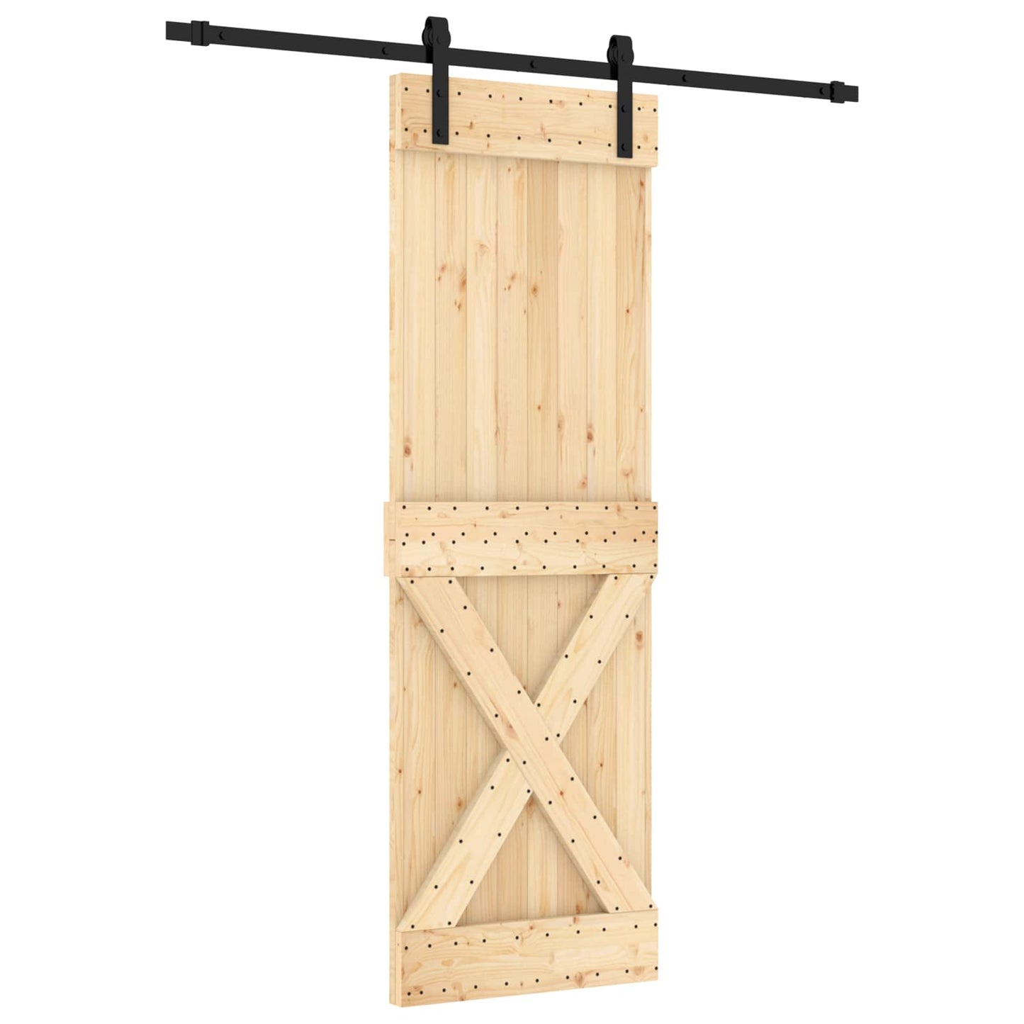 vidaXL Sliding Door Natural and Black 70 x 210 cm Solid Pine Wood