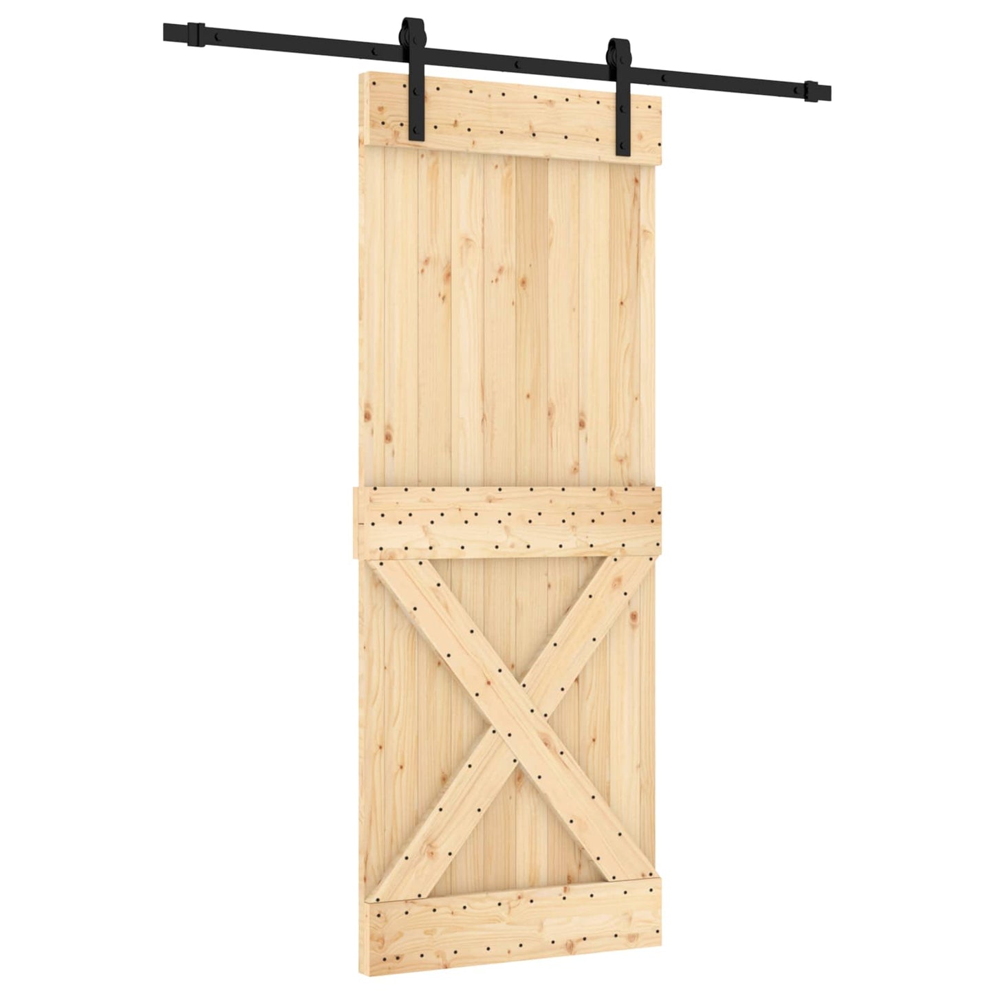 vidaXL Sliding Door Natural and Black 80 x 210 cm Solid Pine Wood
