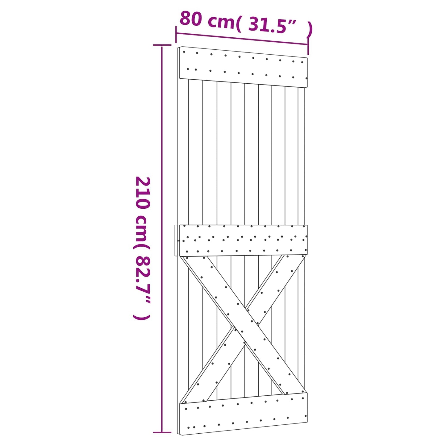 vidaXL Sliding Door Natural and Black 80 x 210 cm Solid Pine Wood