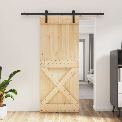 vidaXL Sliding Door Natural and Black 85 x 210 cm Solid Pine Wood