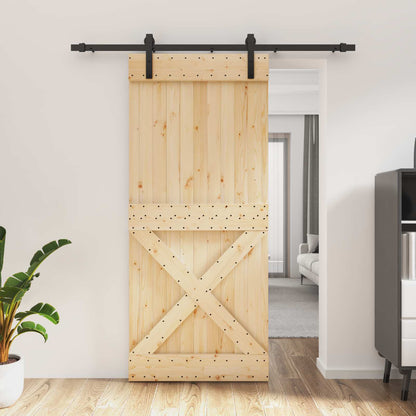 vidaXL Sliding Door Natural and Black 90 x 210 cm Solid Pine Wood